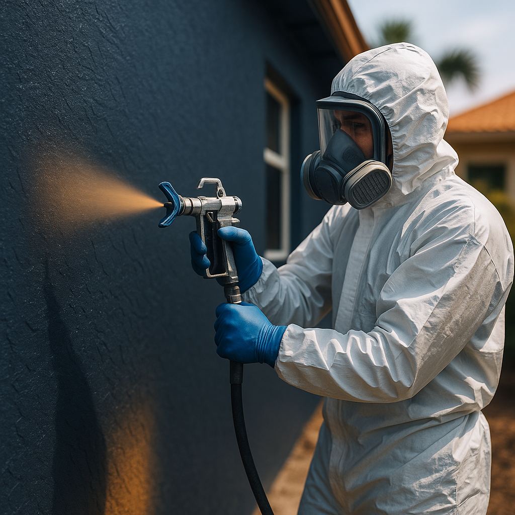 Technician spray-applying a protective coating system